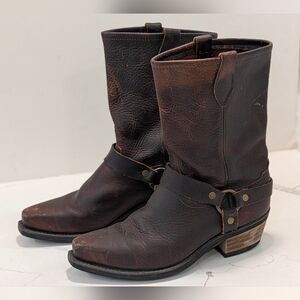 Distress Brown Leather Harness Boots Women 7 Handmade Mexico Moto Biker Western